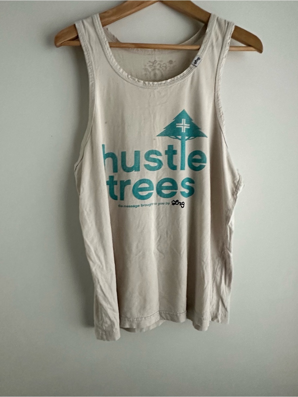 LRG Hustle Trees Graphic Tank Top in Teal on Cream M